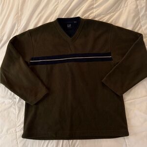 Vintage* GAP Men's Olive Green Sweater with Navy Stripe